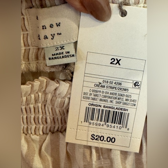 a new day Beige & Cream Striped Ruffle Blouse on or off shoulders. NWT - Picture 3 of 5
